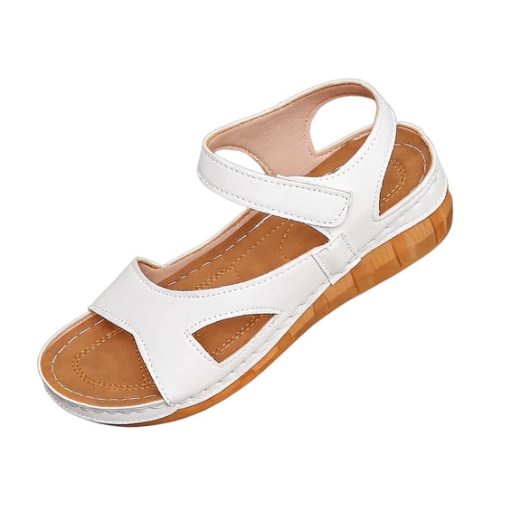 Viluyesy Wedge Sandals for Womens, Ankle Strap Wide Width Open Toe Casual Summer Fashion Shoes White US6.5