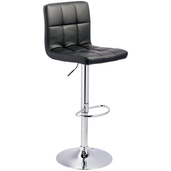 Bowery Hill Faux Leather Tufted Adjustable Bar Stool in Black (Set of 2)