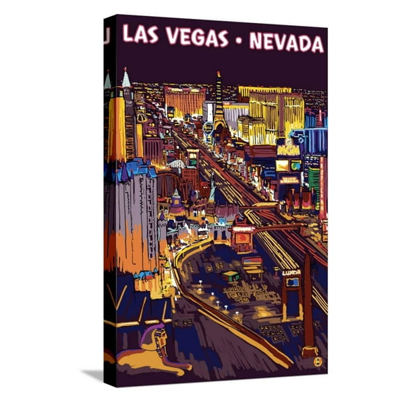 Art.com Las Vegas Strip at Night Stretched Canvas Print Wall Art by Lantern Press, 12" x 18"