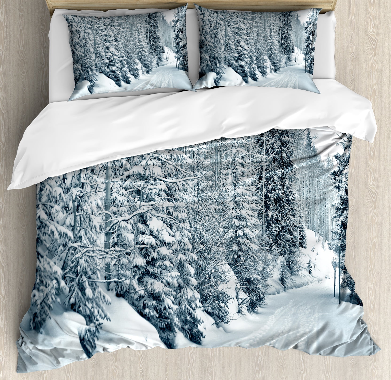 Winter Duvet Cover Set Ski Themed Snowy Road Cold Parts Of The Winter Duvet Cover Set Ski Themed Snowy Road Cold Parts Of The World Footprints Colorado United States Decorative Bedding With Pillow Shams