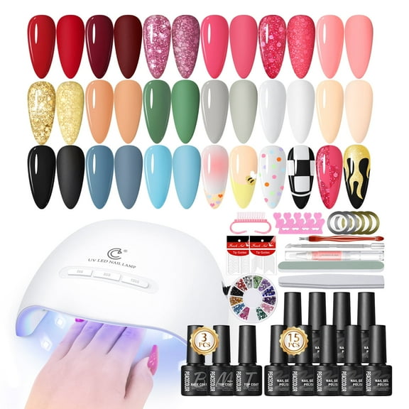 Gel Nail Polish Kit with U V Light Starter Kit 20 Colors Gel Polish Set 5pcs Top Base Coat Glitter Nail Decorations Nail Art French Manicure Kits Gifts for Women