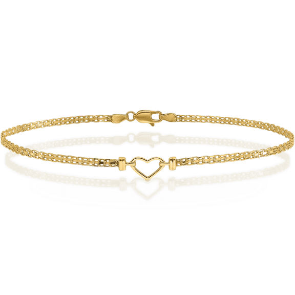14K Solid Yellow Gold Heart Anklet Summer Beach Foot Ankle Bracelet