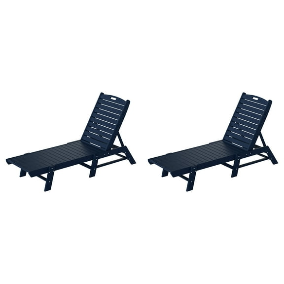 WestinTrends Malibu Outdoor Chaise Lounge Set of 2, All Weather Poly Lumber Patio Pool Lounge Chair with 5 Posistions Backrest, Navy Blue