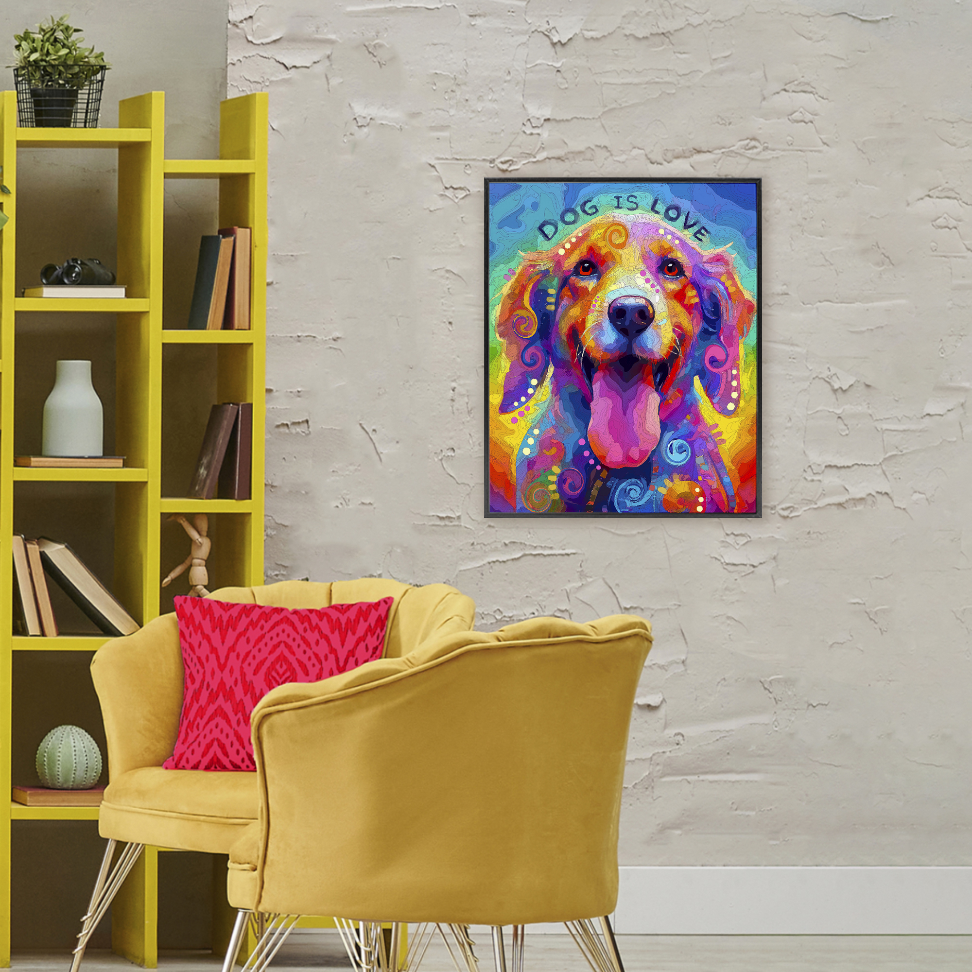 Dog Is Love Swirled Pattern Black Framed Giclee Art, design by Dean Russo- Evolution Collection