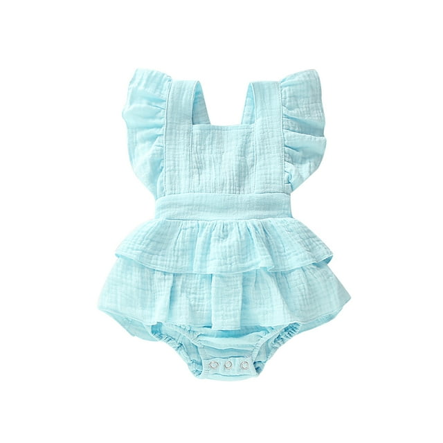Faithtur Baby Girls Sleeveless Ruffle Romper, Backless Solid Color Jumpsuit, Cute Summer One-piece Clothes