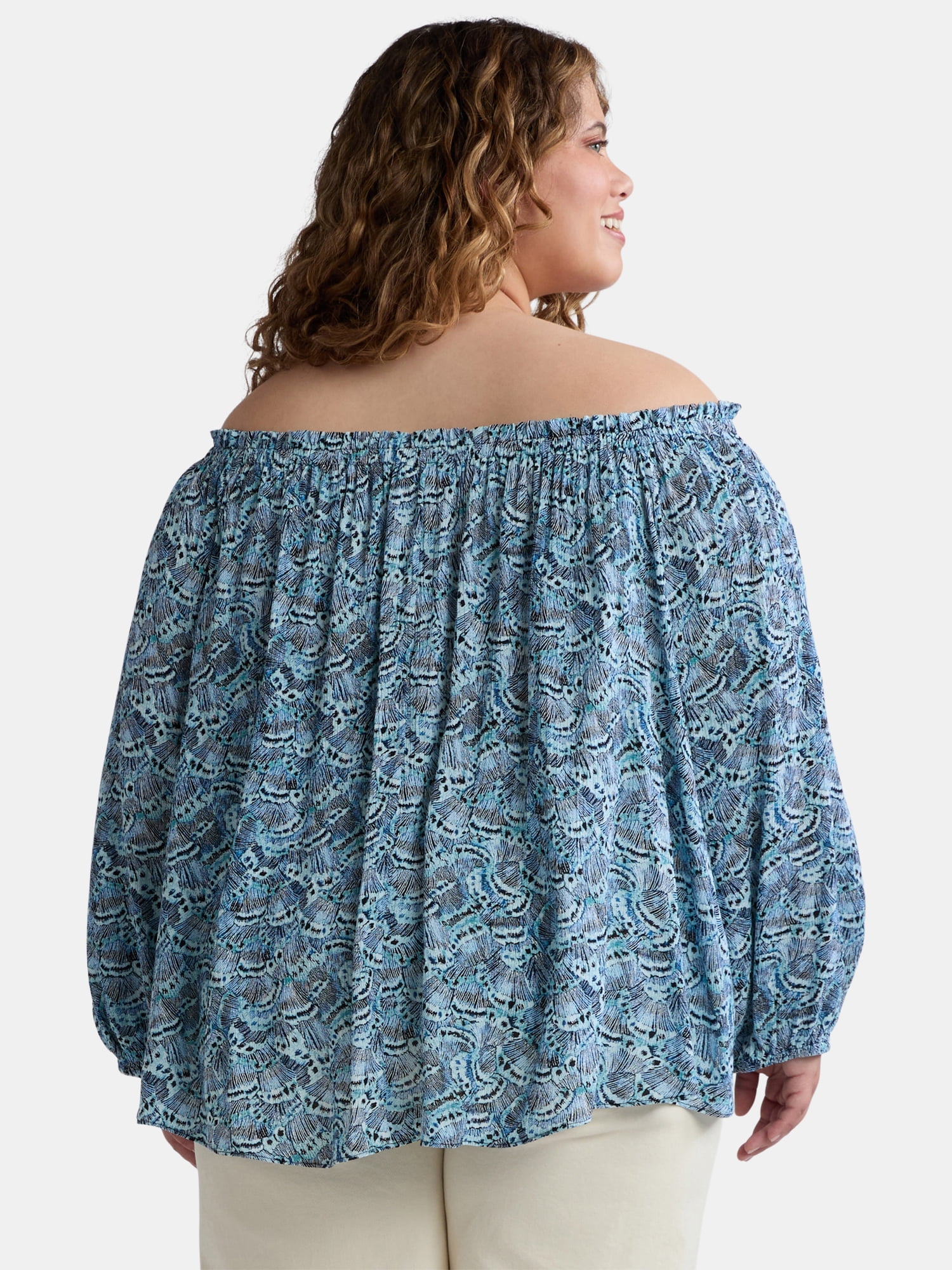 Terra & Sky Women's Plus Size Off The Shoulder Blouse with Long Sleeves, Sizes 0X-4X