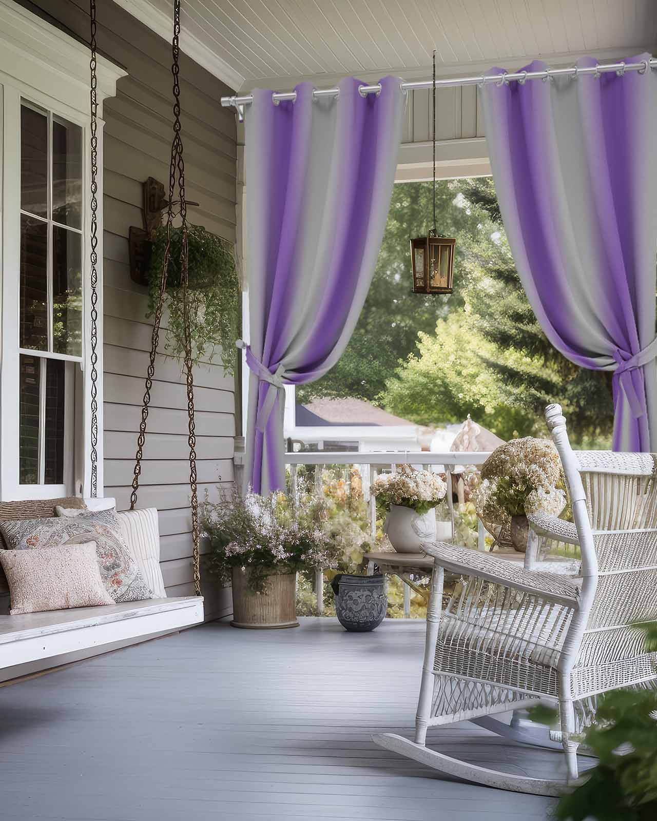 Outdoor Curtains for Patio, Purple Ombre Waterproof Blackout Outside Curtain for Porch/Pergola/Gazebo, Grey Modern Art Farmhouse Thermal Insulated Drapes for Cabana, 2 Panels, 54 x 95 Inch
