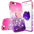 thumbnail image 3 of SOGA Rhinestone Liquid Floating Quicksand Cover Cute Phone Case Compatible for Apple iPhone 8 Case, iPhone 7 Case with Embedded Metal Diamond Ring for Magnetic Car Mounts and Lanyard - Pink on Purple, 3 of 5