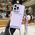 thumbnail image 1 of Crossbody Lanyard Solid Color Card Bag Case For iphone 15 14 13 12 Mini 11 Pro Max Plus XS X XR Shockproof Silicone Back Cover Purple For iphone 14 Plus, 1 of 6