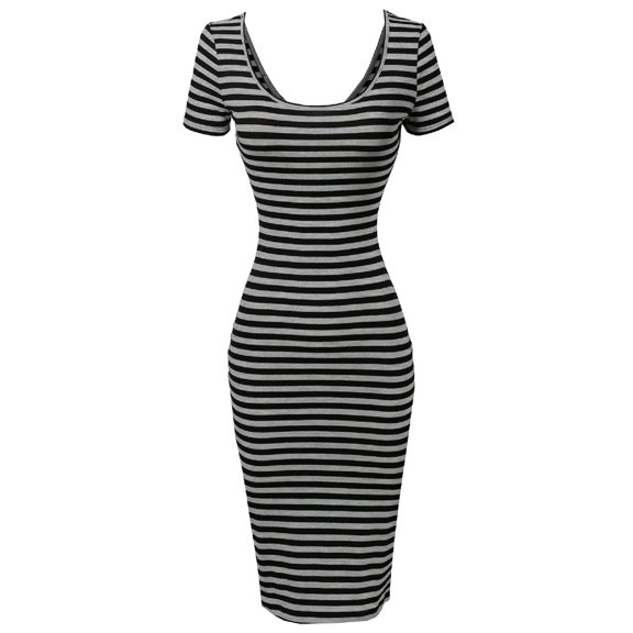 FashionOutfit Women's Short Sleeve Rib Striped Dress