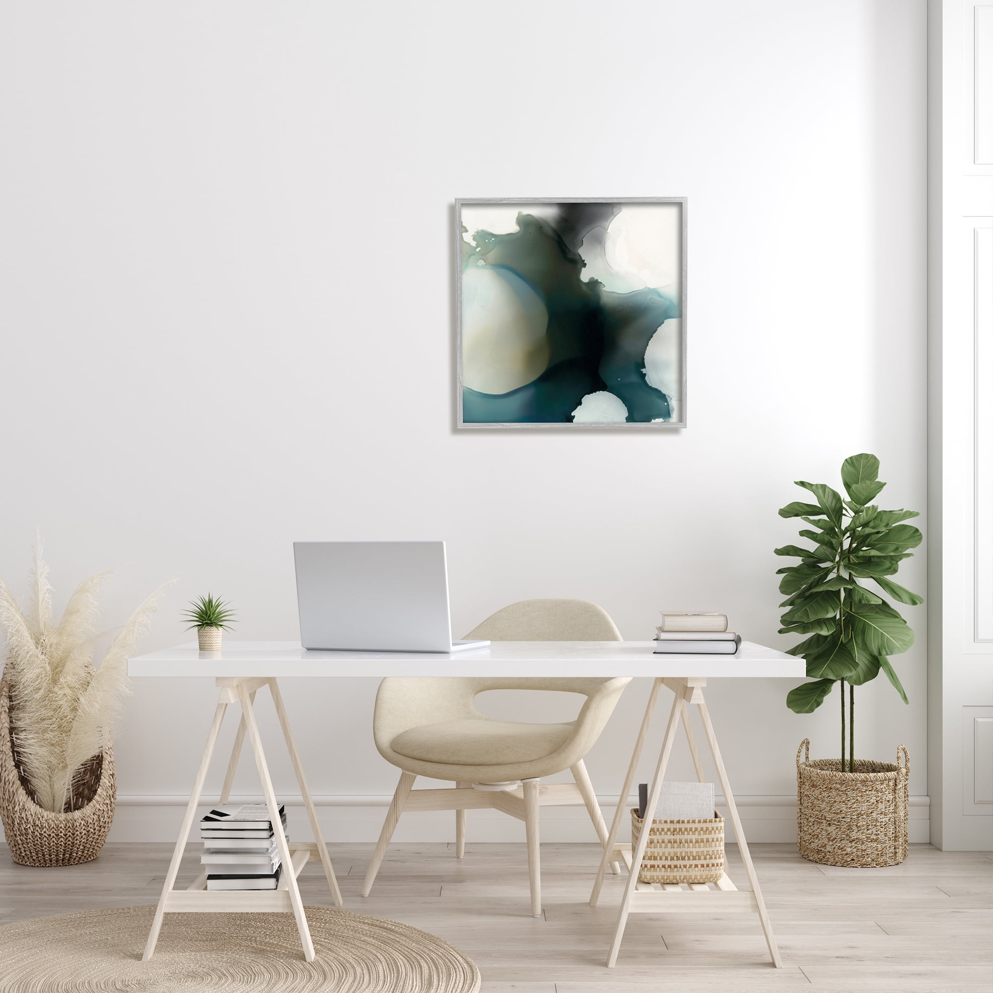 Stupell Industries Ink Blot Abstraction Dark Grey Blue Distorted Shapes Rustic Painting Gray Framed Art Print Wall Art, 24 x 24, Design by Kippi Leonard
