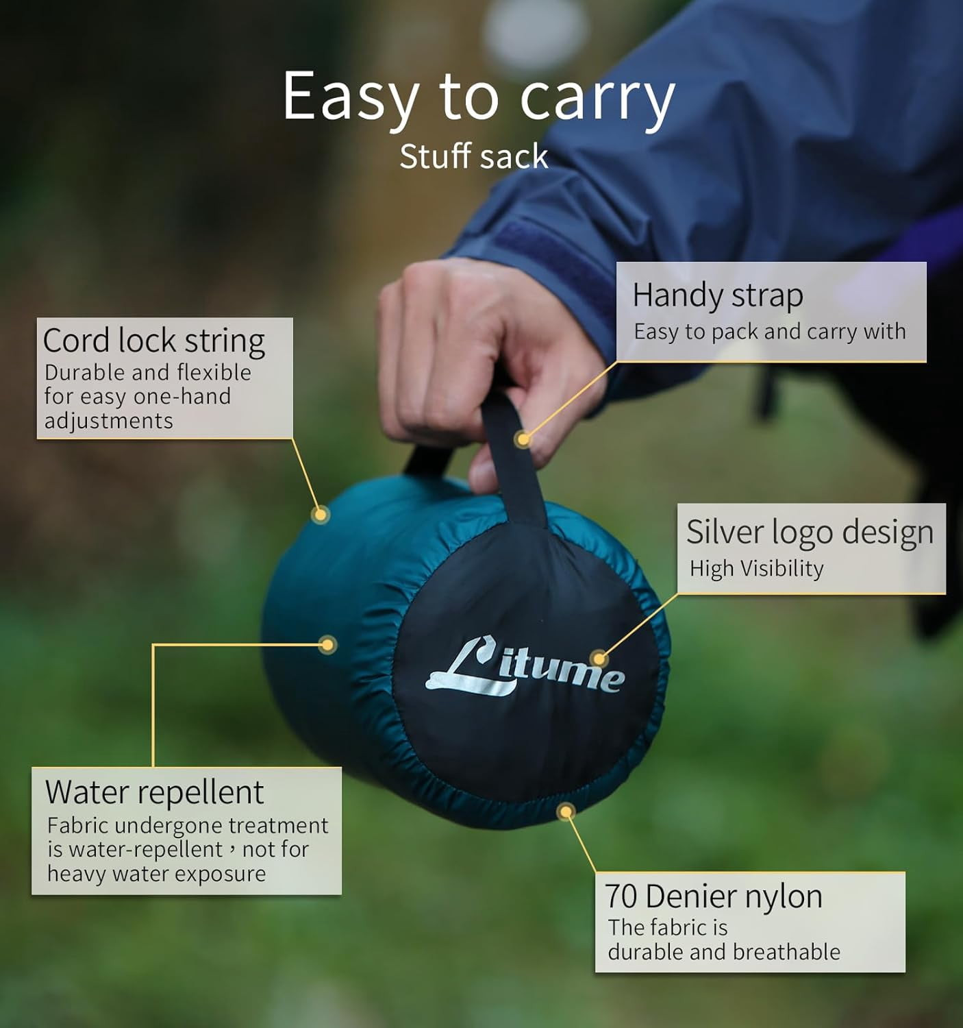 Litume Thermolite All Season Sleeping Bag Liner, Adds up to 22°F / 12°C Warmth, Mummy Sleep Sack with Drawstring Hood, Lightweight for Camping, Backpacking & Travel – Model E626