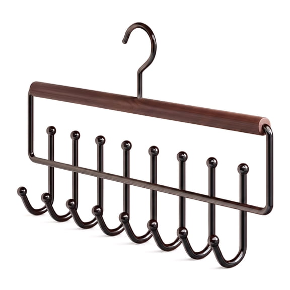 Belt Organizer for Closet Organizers and Storage Sturdy Wood Belt Rack Closet Accessories with 8 Hooks, Brown