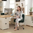 thumbnail image 4 of Velvet Office Swivel Chair, Vanity Fabric Desk Pretty Fancy Gold Office Chairs for Girls, 360°Swivel Height Adjustable Reception Chair (DarkGreen), 4 of 10