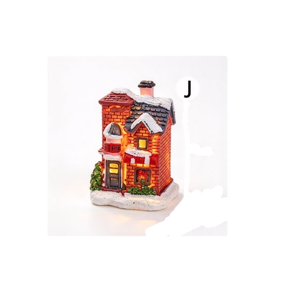 Gunhay Lighted Christmas Village Houses Set, Battery Operated Resin Christmas House with LED Light Village Figurines, J
