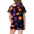 thumbnail image 5 of KPOPLK Girls Short Sleeve Halloween Pajamas Set for Kids Cute Print Collared Tops and Shorts Pjs Set Satin Silk Lightweight Kids Halloween 2 Pieces Outift,Size 4-5 Years, 5 of 5