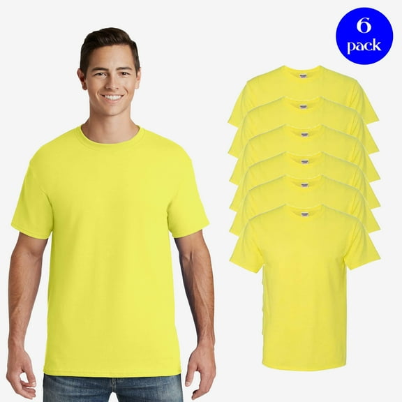 Jerzees High Visibility T-Shirt for Men, Hi-Vis Neon Yellow Construction Work Shirt, 6-Pack Tee, M