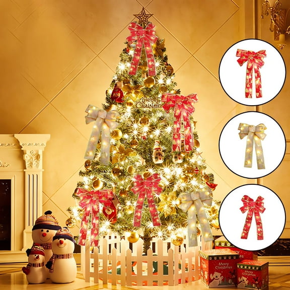Christmas Star Tree Topper,Warm Lights Bow Velvet Christmas Bows Hanging Holiday Xmas Bows for Christmas Wreaths Decoration or Tree Toppers Indoor and Outdoor Decor Party Supply, 12.59 x 8.66 Inch