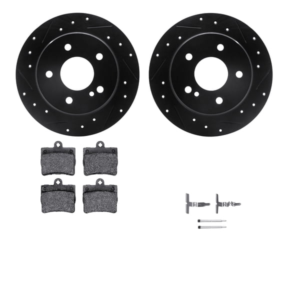 Dynamic Friction Company Rear Brake Rotors-Drilled and Slotted-Black with 5000 Advanced Brake Pads includes Hardware 8512-63037