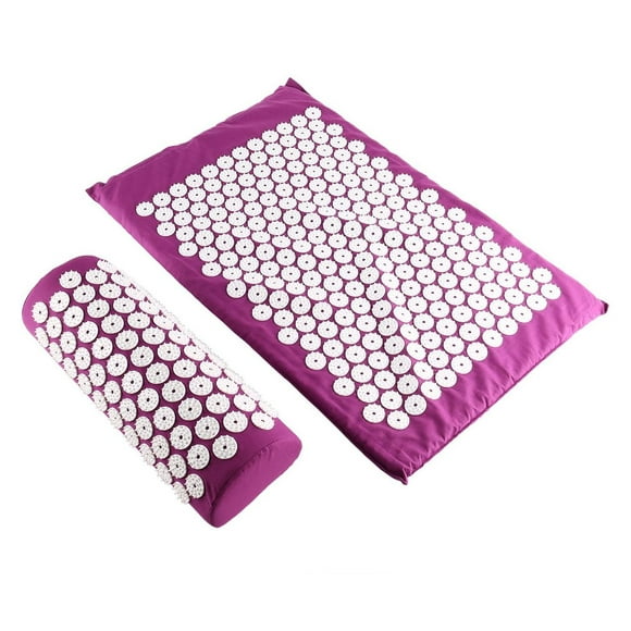 Body Head Foot Neck Massager Cushion Mat Set Acupressure Relieve Stress Pain Aches Muscle Tension Spike Yoga Mat With Pillow Purple 2 PCS