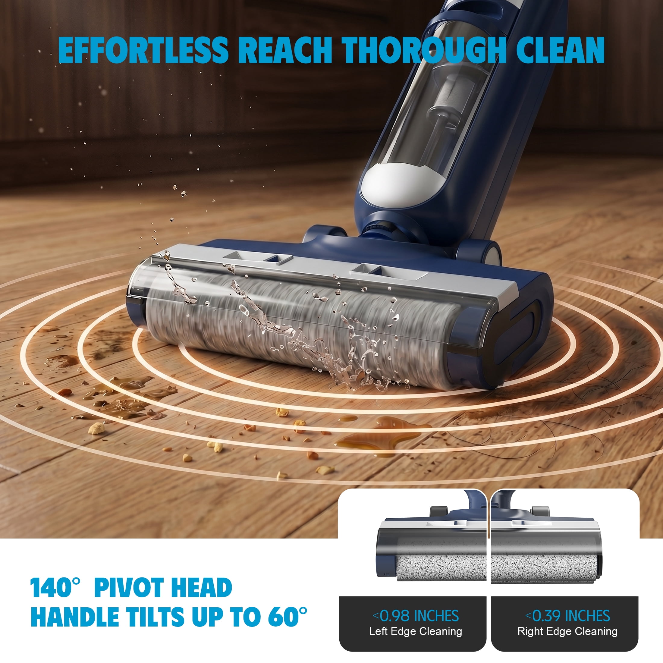 CONCETTA Wet/Dry Vacuum Cleaner of Cordless Design, Powerful Suction, Auto Self-Cleaning, Edge Clean, Blue