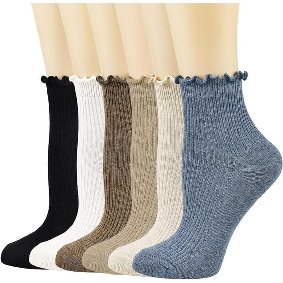 YooGuoGuo Womens Crew Socks Ruffle Casual Cotton Frilly Breathable Cute Knit Lettuce Trim Ankle Socks 6 Pack