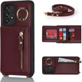 thumbnail image 2 of Samsung Galaxy A53 5G Case with Card Holder for Women, Galaxy A53 5G Phone Case Wallet with Strap Credit Card Slots Crossbody with Kickstand Zipper Shockproof Case for A53 5G - Red Wine, 2 of 9