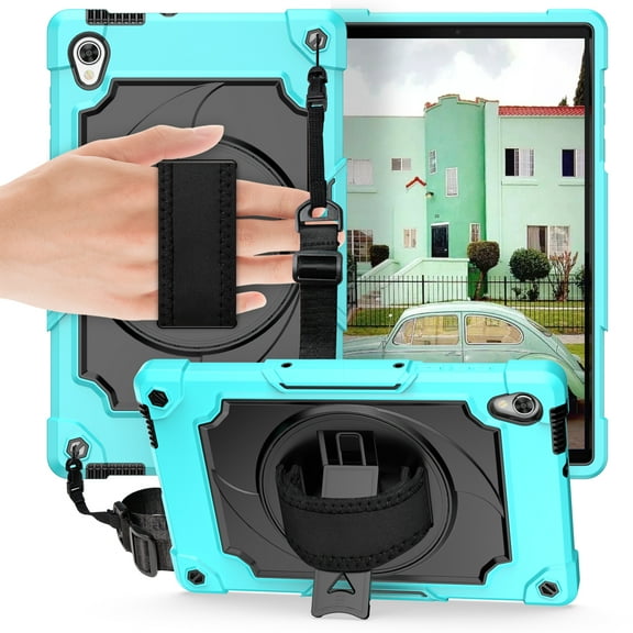 Allytech Case for Lenovo Tab M10 HD 2nd Gen (TB-X306X) / Smart Tab M10 HD 2nd Gen (TB-X306F) 10.1" 2020 Released, Heavy Duty Shockproof Cover Case with Hand Strap Rotating Kickstand,Aqua/Black