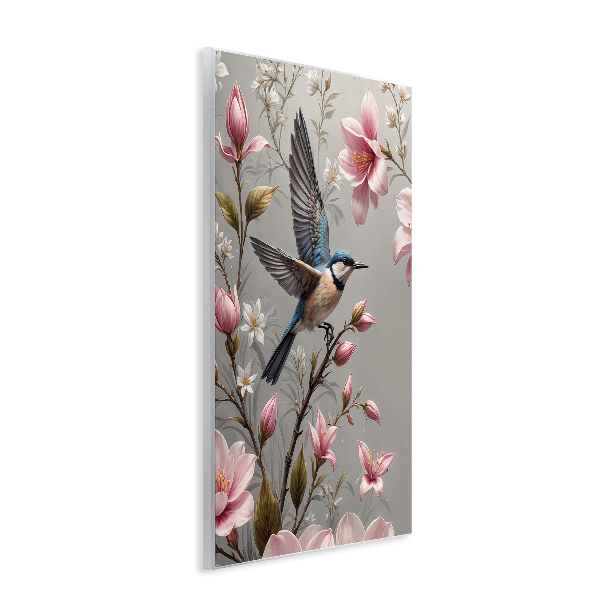 Stupell Industries Soft Pink Florals with Bird Animals Painting Unframed Art Print Wall Art, 10 x 15