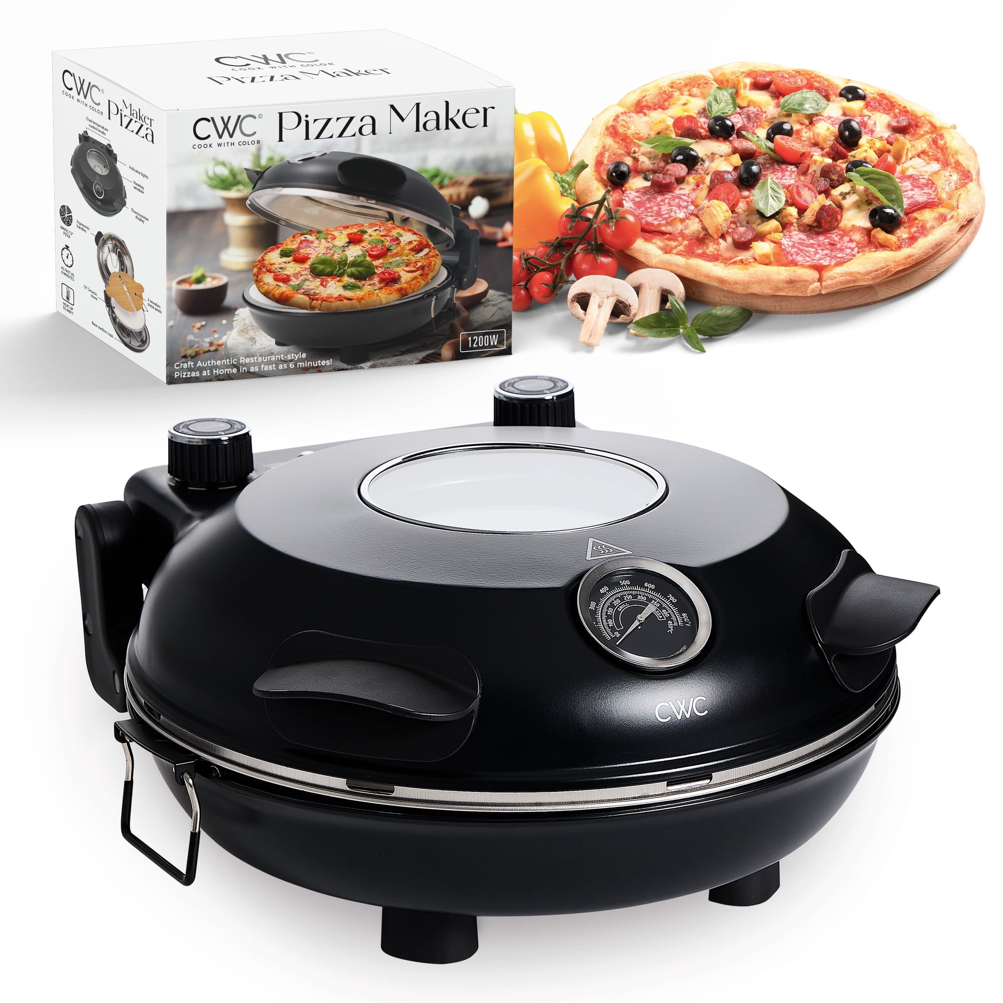 COOK WITH COLOR Pizza Oven, Electric Indoor Pizza Maker, Countertop Pizza Cooker, Black