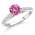 thumbnail image 2 of Gem Stone King 10K White Gold Pink Created Sapphire and White Lab Grown Diamond Engagement Ring for Women (1.18 Cttw, Round 6MM, Gemstone September Birthstone, Size 8), 2 of 4