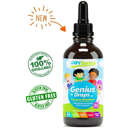 Genius Drops for Kids -  All Natural Focus Vitamins - Organic  ADHD Alternative for Kids - Organic Brain (Best Treatment For Adhd)