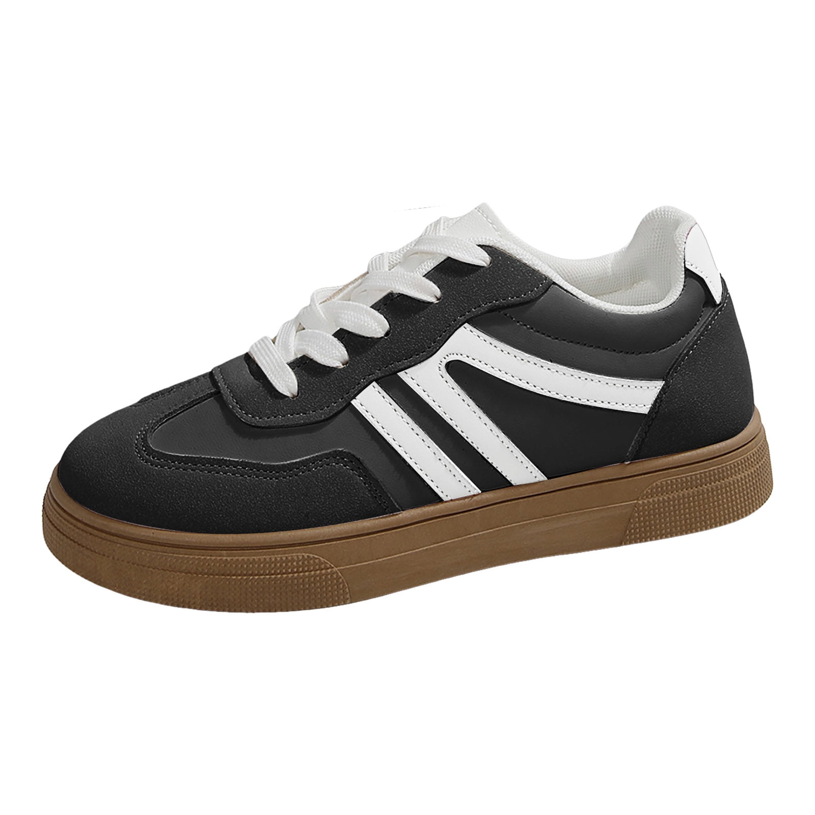 Flat Shoes for Women Vintage Classic Thick Sole Trainers Skate Shoes Splice Suede Lace up Antislip Walking Tennis Shoes Low Top Sneakers Black Size 6.5