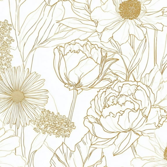 Peel and Stick Wallpaper 17.7in x 9.8ft Golden Floral Line Art Seamless Contact Paper Vinyl Self-Adhesive Removable Wall Paper for Bedroom DIY Home Decor Renter Friendly