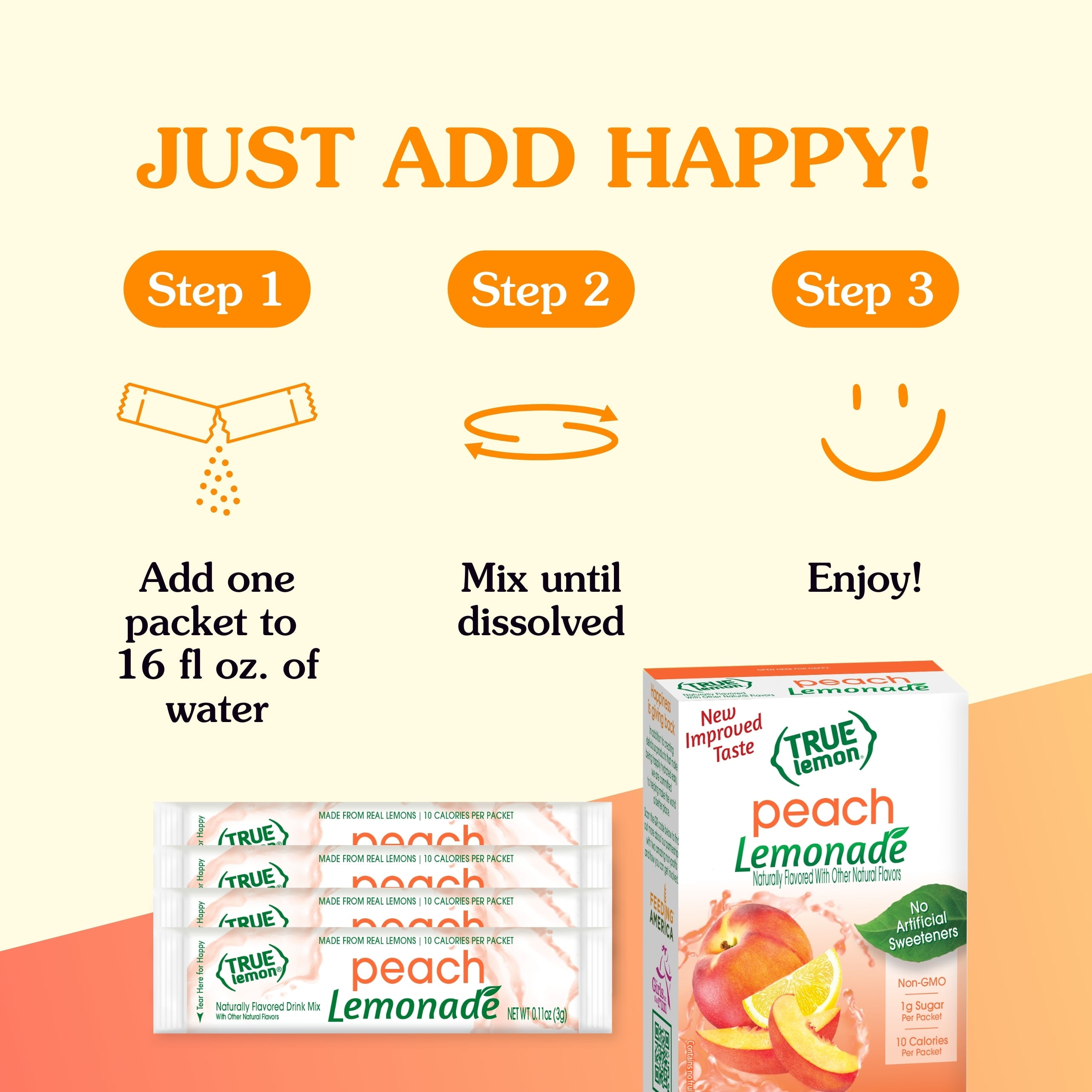 Pack of 12, True Citrus Peach Lemonade Drink Mix, 1.06 oz