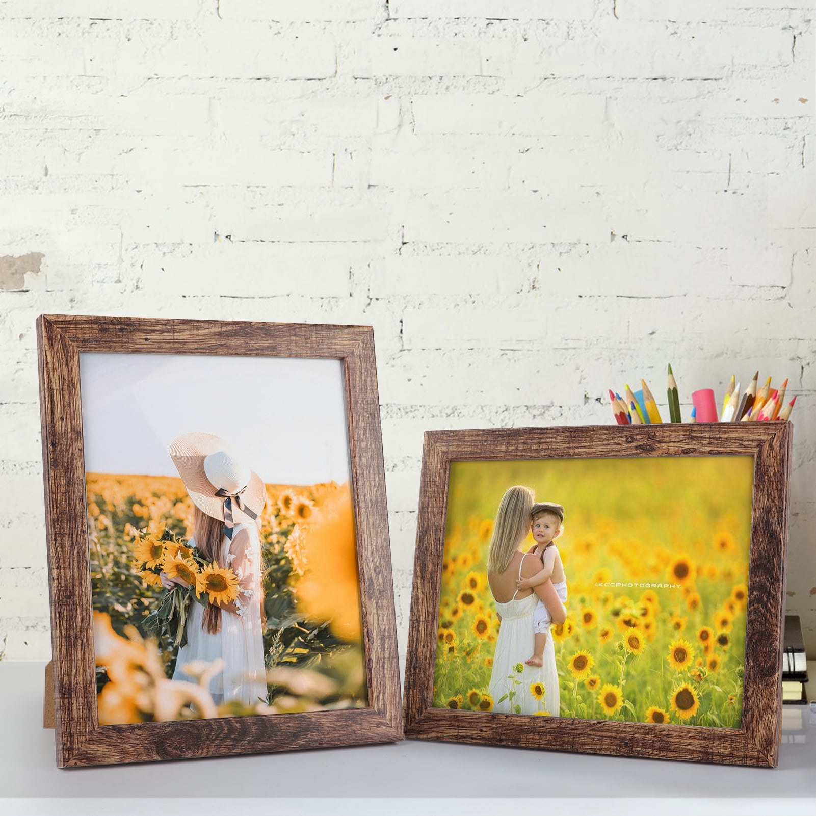 7 Pack 8x10 Picture Frame Set, Rustic Photo Frames Display 8 by 10 inch Photo for Wall or Tabletop, Brown