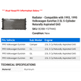 thumbnail image 2 of Radiator - Compatible with 1993, 1995 Volkswagen EuroVan 2.5L 5-Cylinder Naturally Aspirated GAS, 2 of 2