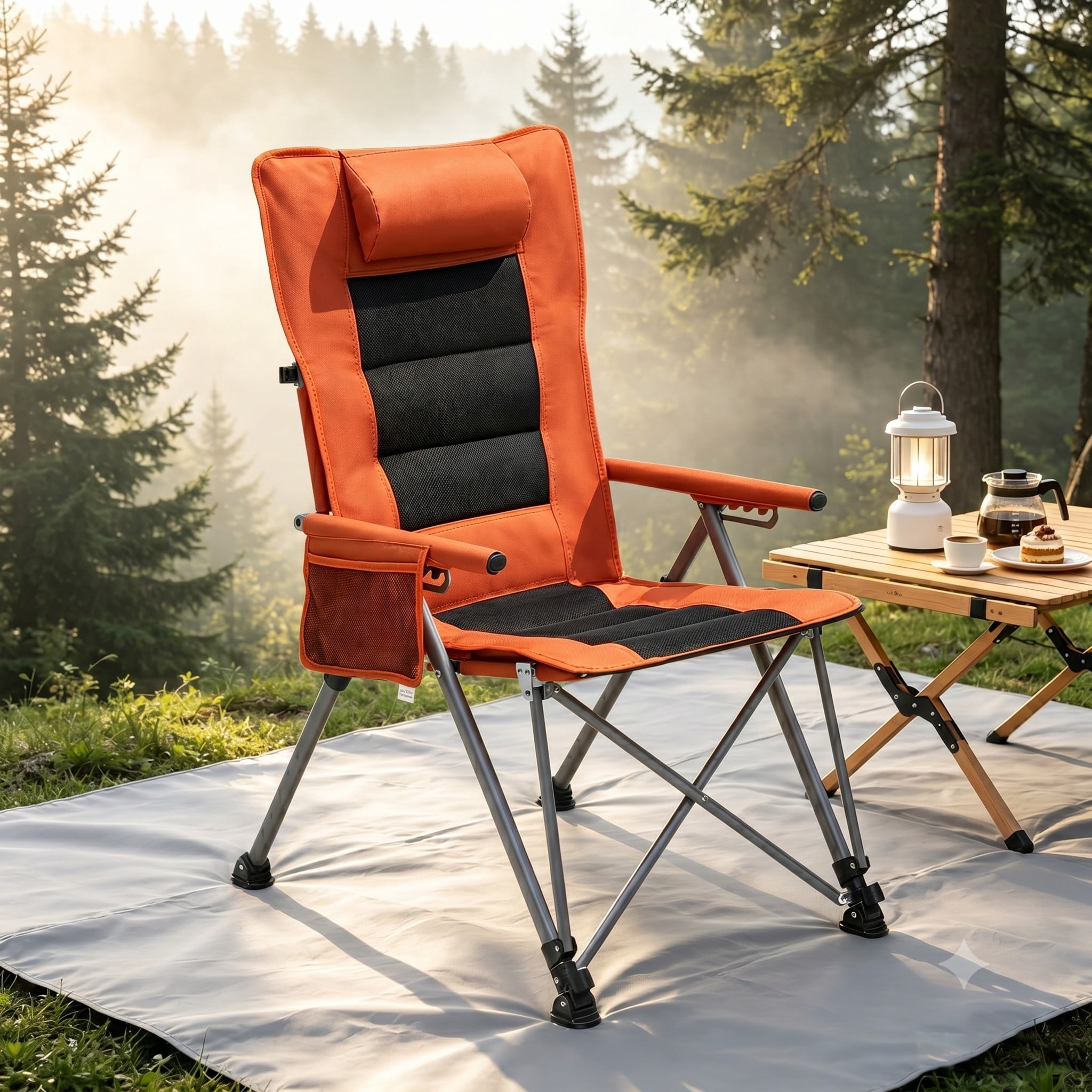 Folding Camping Chair, 5-Position Reclining High Back Outdoor Lounge Seat with Carry Bag