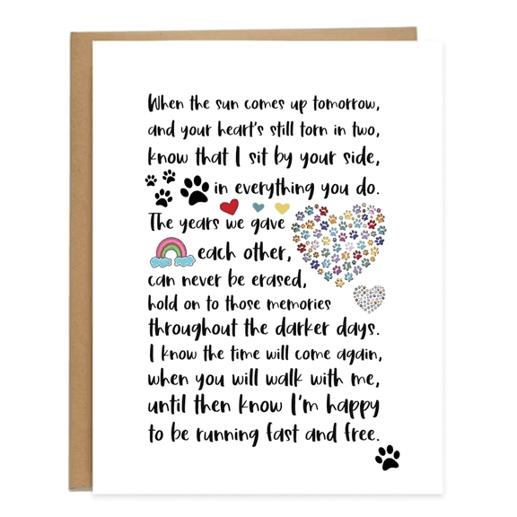 Personalized Pet Memorial Card – Heartfelt Poem with Paw Prints – Envelope Included, Blank Inside – Comforting Gift for Pet Loss and Grief Support
