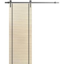 Sturdy Barn Door 30 x 96 inches | Planum 0017 Natural Veneer with Frosted Glass | Stainless Steel 6.6FT Rail Hangers Heavy Set | Solid Panel Interior Doors
