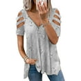 thumbnail image 1 of UKAP Women Loose Heart Print Tunic Blouse Ladies Casual T Shirt V Neck Loungewear Short Sleeve Bohemian Pullover, 1 of 2