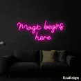 thumbnail image 2 of Craftnamesign Magic Begins here Neon Sign, Quotes LED Signs, Bedroom Decor, 2 of 4