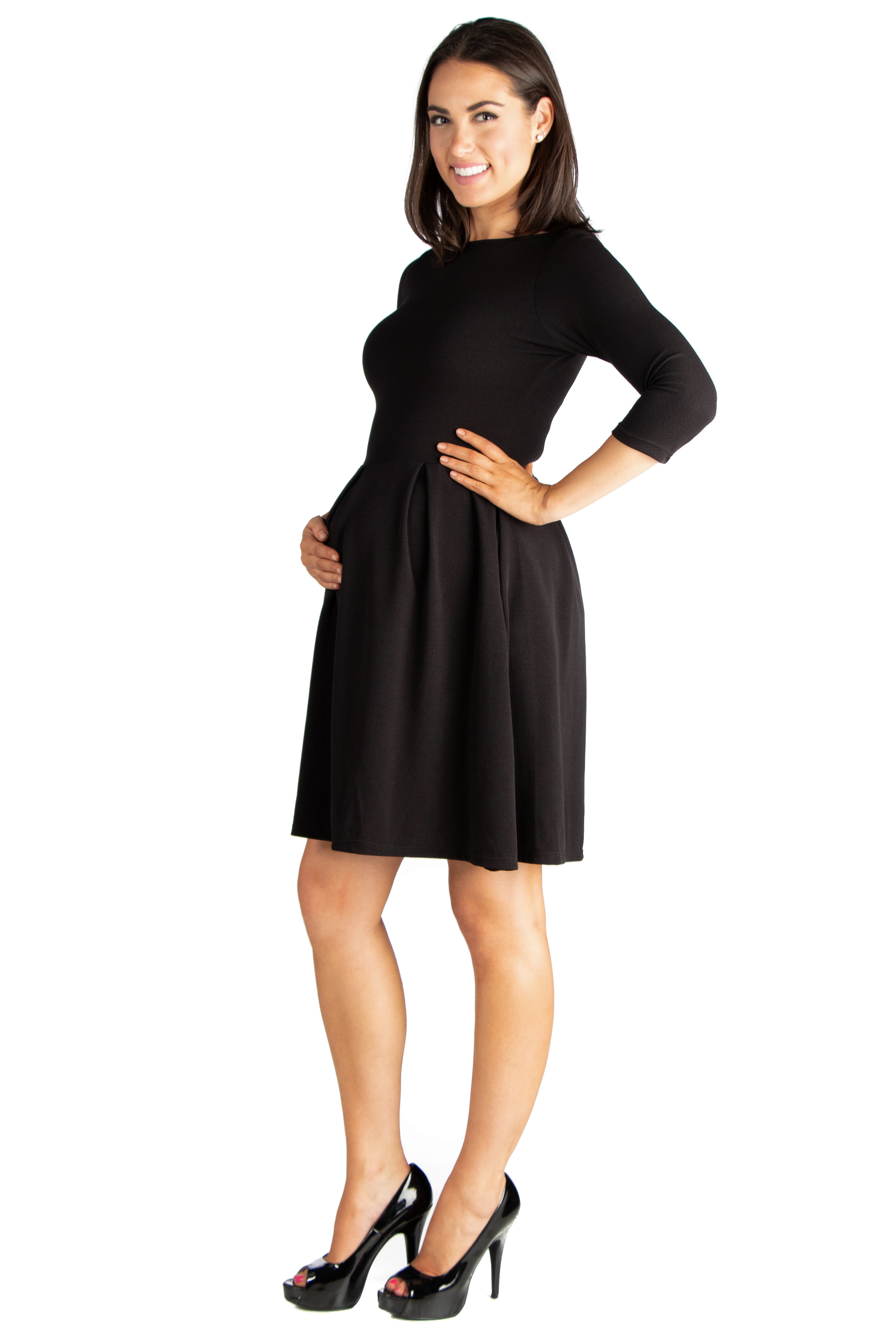 24/7 Comfort Apparel Perfect Fit and Flare Maternity Pocket Dress