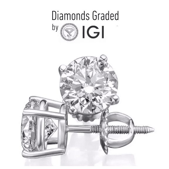 Diamond Stud Earrings IGI Certified Lab Grown 3.00 Carat F VS1 14K White Gold