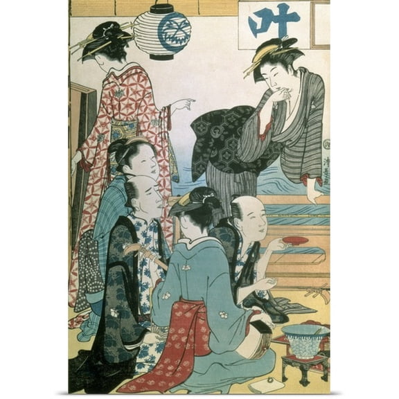 Great BIG Canvas | Rolled Torii Kiyonaga Poster Print entitled Women of the Gay Quarters, left hand panel of a diptych