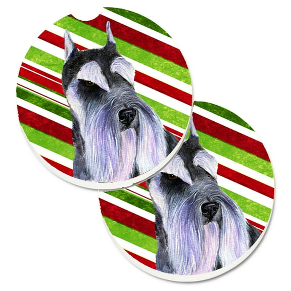 Schnauzer Candy Cane Holiday Christmas Set of 2 Cup Holder Car Coasters
