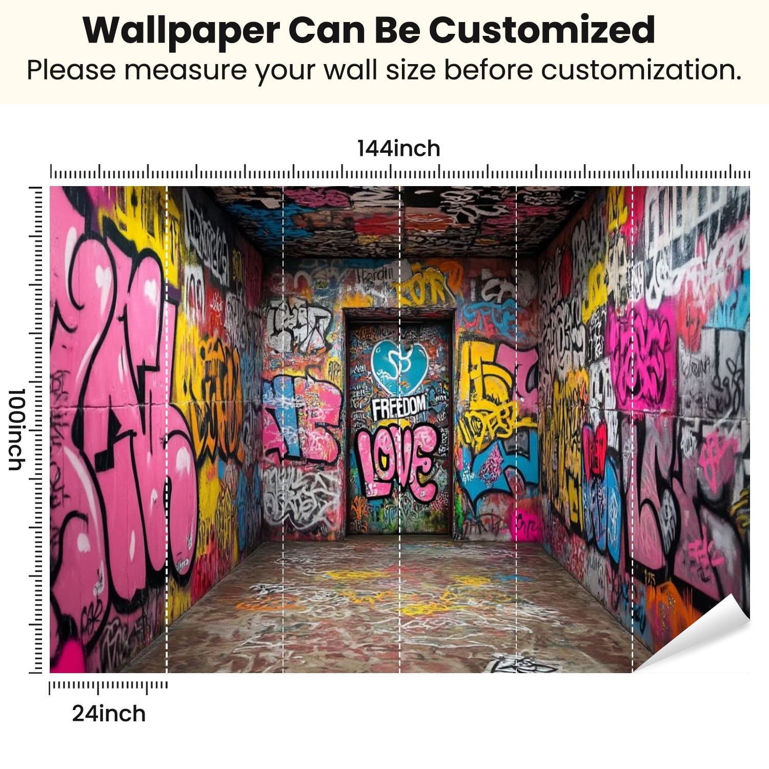 Peel and Stick Wallpaper Street Graffiti Mural 3D Street Doodle Wall Paintings Street Art Modern Art Wall Mural Decor Self Adhesive and Removable 100in x 144in
