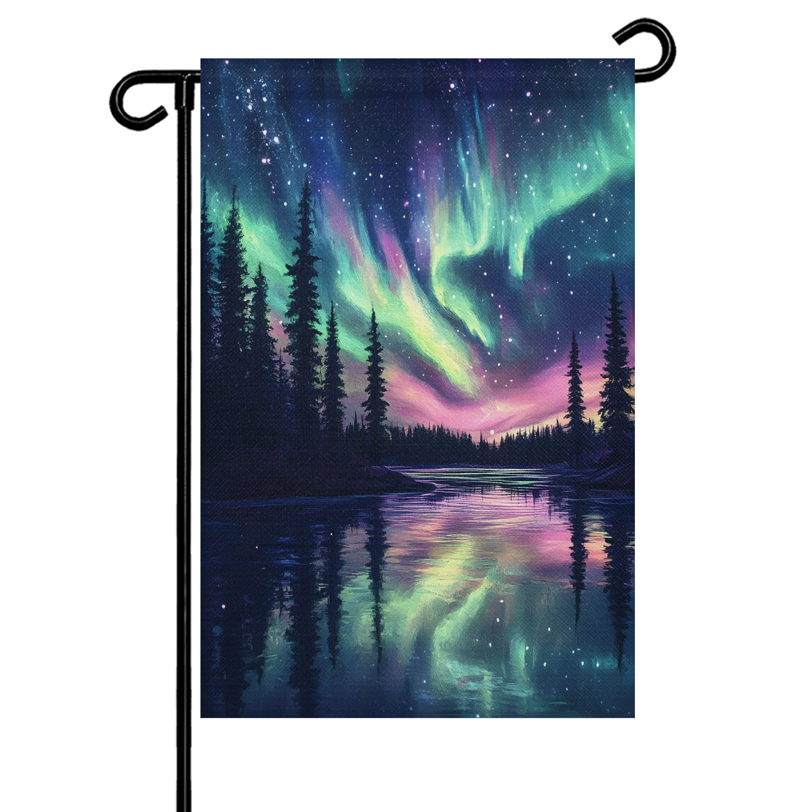 Polar Lights Garden Flag 12x18 Inch Lake Reflection Landscape Nature Forest Double Sided Small Decorative Garden Flags for Outside Outdoor Yard Porch Lawn Decoration