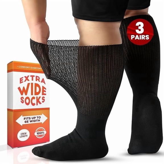 Wide Calf Socks, Women and Men's Wide Socks, Extra Wide Socks, Diabetic Socks for Men and Women, Loose Fit Socks - 3 Pairs