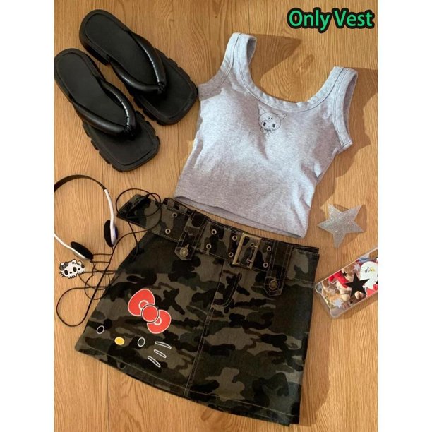 Pantalones vaqueros Kawaii Sanrio Hello Kitty, pantalones cortos de dibujos animados de Anime Y2K picantes para niñas, pantalones de pierna ancha de cintura alta Retro ajustados a la moda japonesa